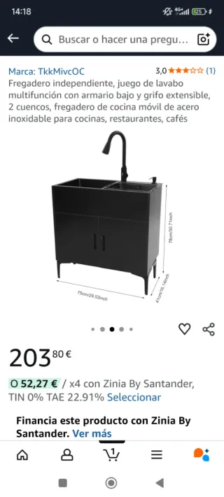 Fregadero cocina TkkMivcOC negro a estrenar