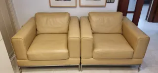 Sofá Piel Blanco 2 Plazas Estructura Metal