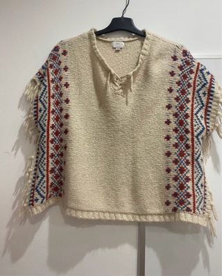 Poncho estilo Hippie Beige Multicolor