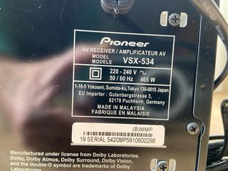 Receptor AV Pioneer VSX-534 Negro