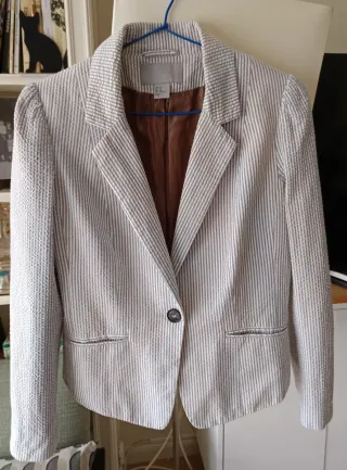Chaquetilla H&M Rayas Beige/Gris Talla 38