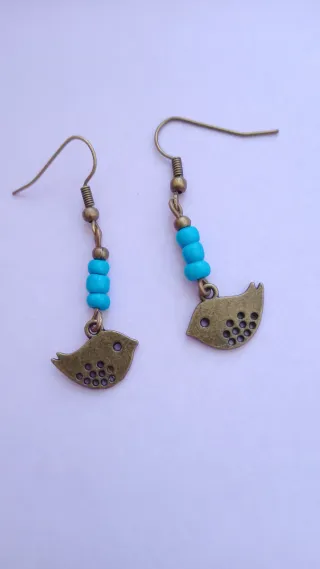 Pendientes pájaros dorados y azules