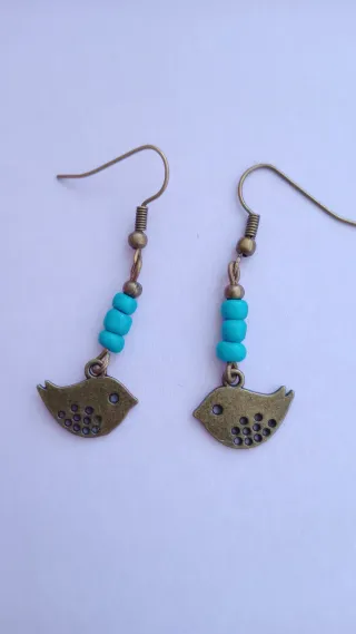 Pendientes pájaros dorados y azules