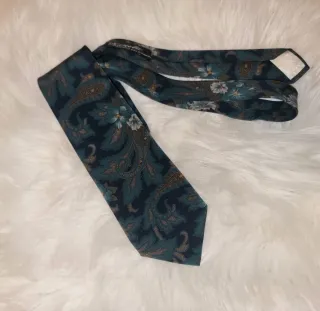 Cravatta YSL 100% Seta Fantasia Blu/Teal