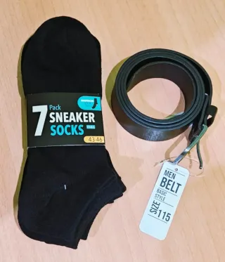 Pack 7 pares calcetines + cinturón hombre