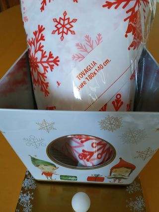 Biscottiera e tovaglia natalizia nuove