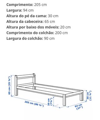 Estrutura de cama, 90x200 cm