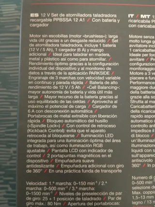 Parkside Taladro Atornillador 12V Recargable 5 ah