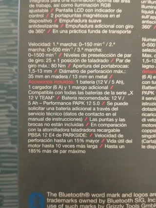 Parkside Taladro Atornillador 12V Recargable 5 ah