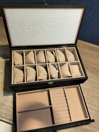 SONGMICS Caja de Relojes con 12 Ranuras, Estuche de Relojes de Madera de 2 Niveles