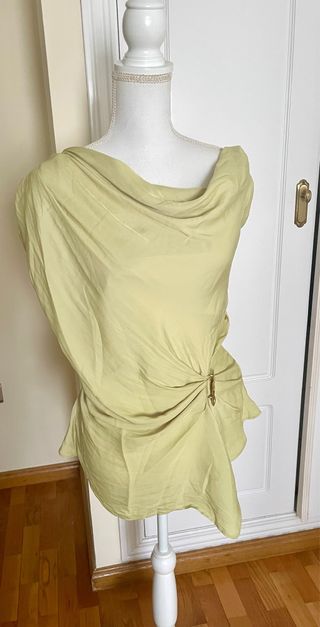 Top Zara Drapeado Asimétrico Verde