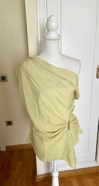Top Zara Drapeado Asimétrico Verde