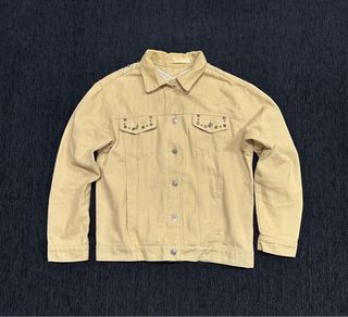 Chaqueta vaquera boho beige flecos XL mujer