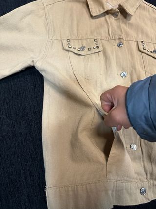 Chaqueta vaquera boho beige flecos XL mujer