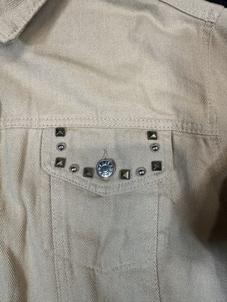 Chaqueta vaquera boho beige flecos XL mujer
