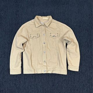 Chaqueta vaquera boho beige flecos XL mujer