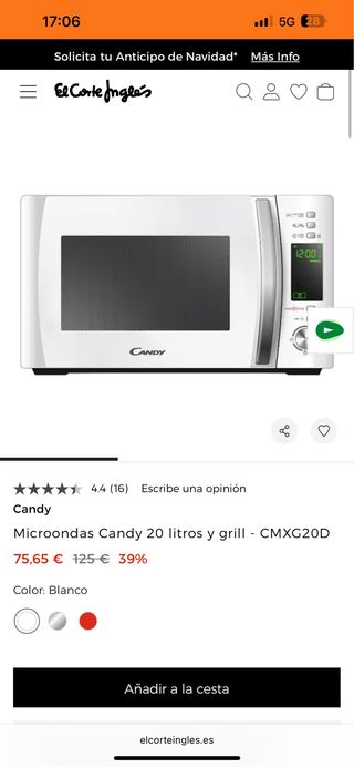Microondas Candy con grill 20L Blanco