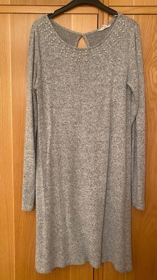 Vestido gris Springfield invierno Perlas cuello