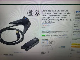 Adaptador WiFi USB MSI AX1800