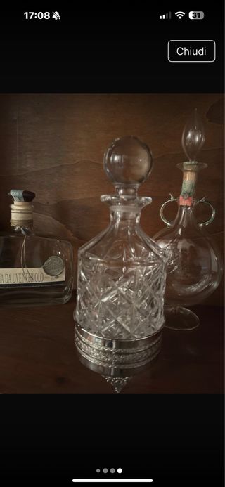 bottiglia liquore vintage cristallo e argento