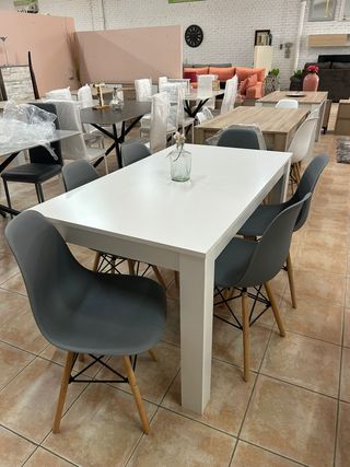 Mesa Comedor Madera + 6 Sillas Nórdicas