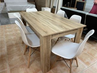 Mesa Comedor Madera + 6 Sillas Nórdicas
