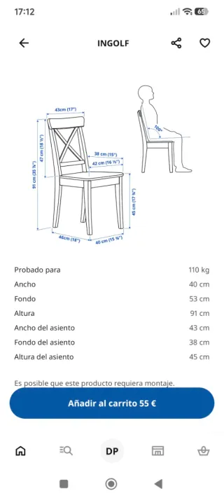 2 Sedie Ikea INGOLF in Legno Grigio