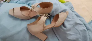 Zapatos Lolita tacón grueso 9cm T45 beige