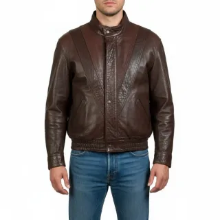 Cazadora de piel marrón hombre L 52