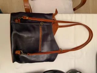 Bolso/Mochila Piel Negro y Marrón