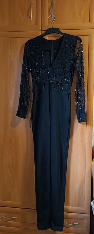 Mono fiesta lentejuelas negro manga larga