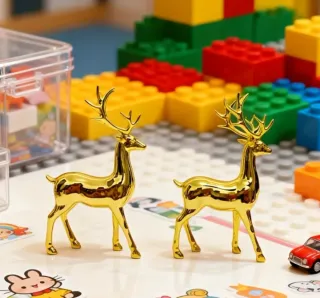 Pareja de Renos Dorados Navideños