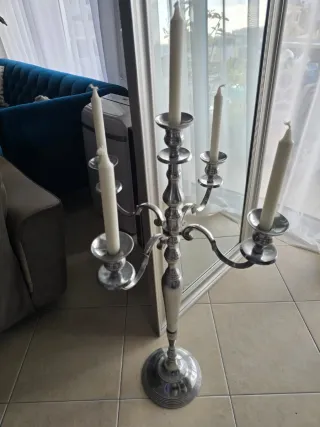 Candelabro de metal prateado 100 cm Para 5 velas