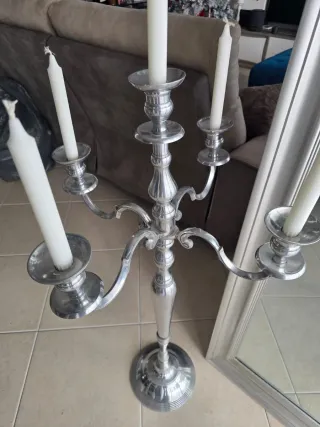 Candelabro de metal prateado 100 cm Para 5 velas