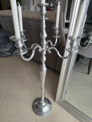 Candelabro de metal prateado 100 cm Para 5 velas