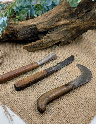 Trio Coltelli Innesto Vintage Legno Metallo