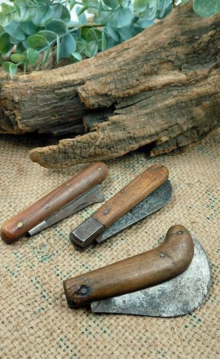 Trio Coltelli Innesto Vintage Legno Metallo