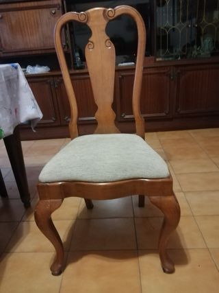 Juego de 4 sillas vintage de madera y tela
