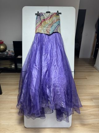 Vestido Morado Lentejuelas Tul