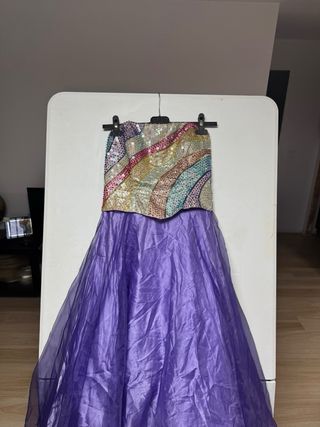 Vestido Morado Lentejuelas Tul