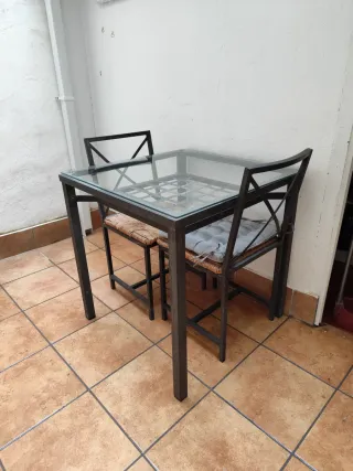 Mesa de exterior metal y cristal