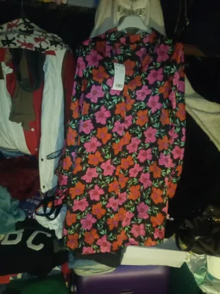 Vestido floral negro rosa talla XS/S + regalo