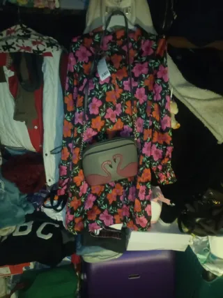 Vestido floral negro rosa talla XS/S + regalo