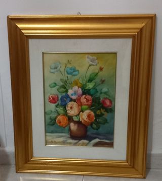 Quadro Fiori Multicolore con Cornice Oro
