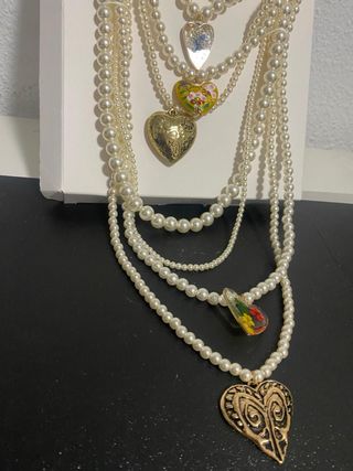 Collar doble perlas y corazones Zara
