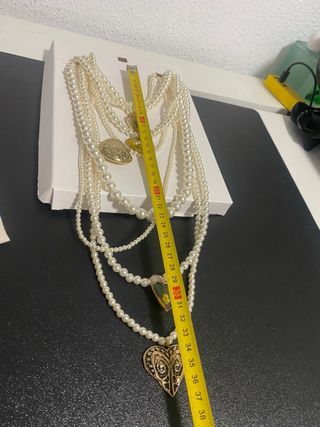 Collar doble perlas y corazones Zara