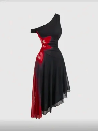 Vestido fiesta asimétrico negro y rojo