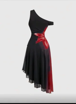 Vestido fiesta asimétrico negro y rojo