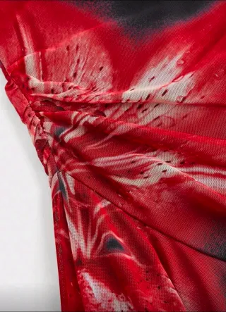 Vestido fiesta asimétrico negro y rojo