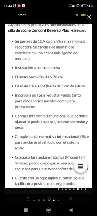 Silla Concord Reverso Plus a contramarcha